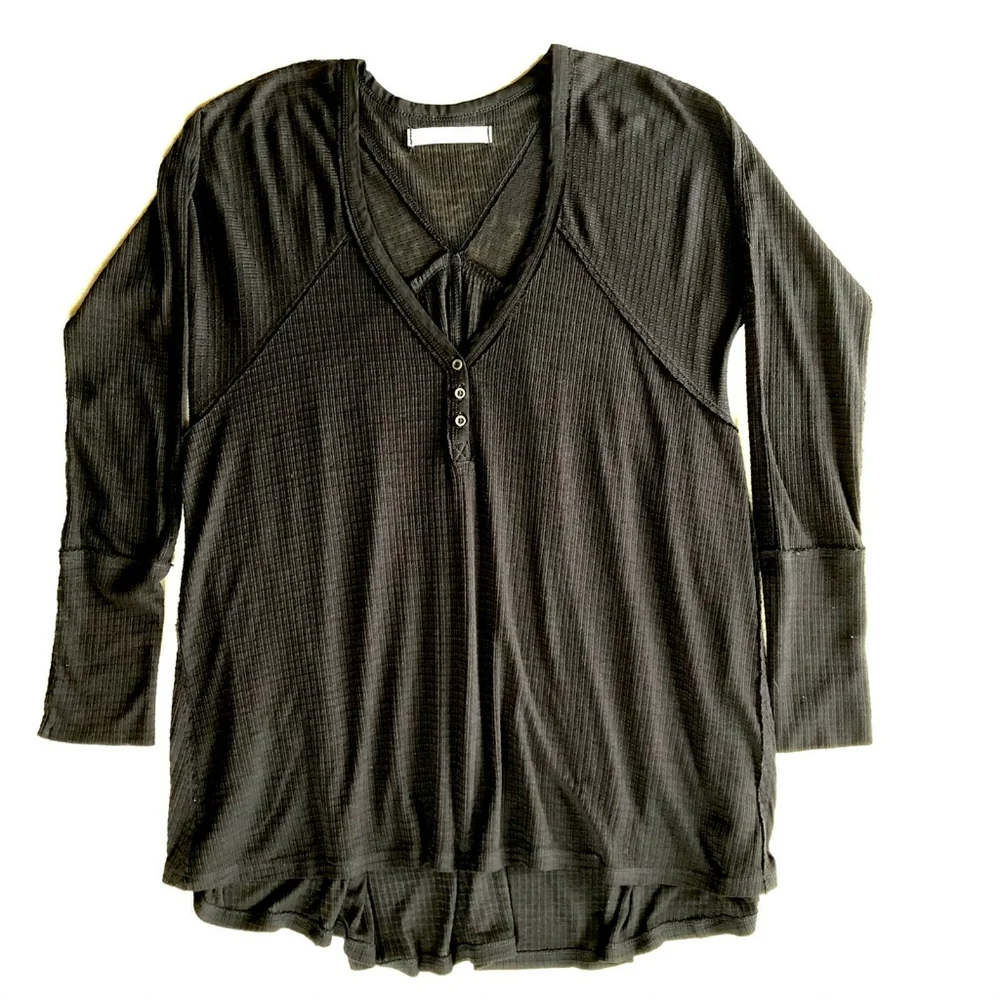 FREE PEOPLE Citrine Black Thermal Top Sz SNWOT!